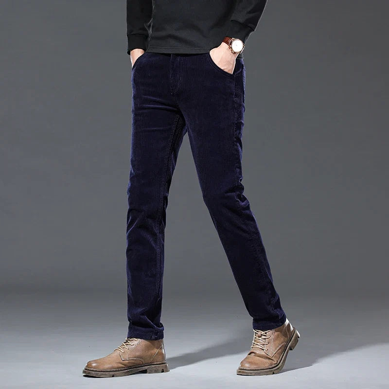 Men's classic straight fit trousers offering comfortable, timeless style for various business casual & everyday occasions.