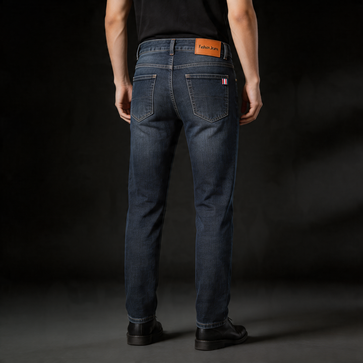 Flat lay of light gray men's straight-leg trousers, highlighting classic fit & everyday versatility.