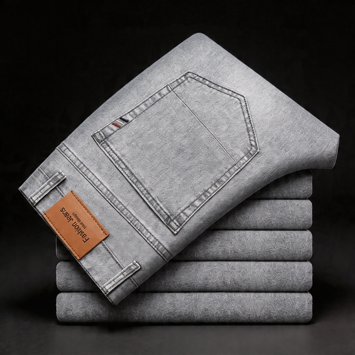 Light gray men's straight-leg trousers, classic fit for comfortable, durable everyday wear.