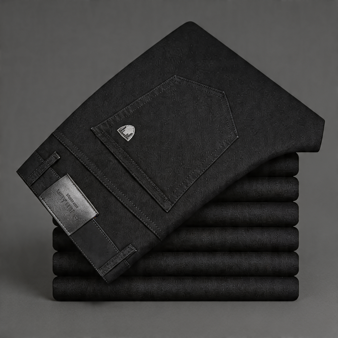 Black straight-leg men's trousers, classic fit for versatile, smart casual & everyday fashion.