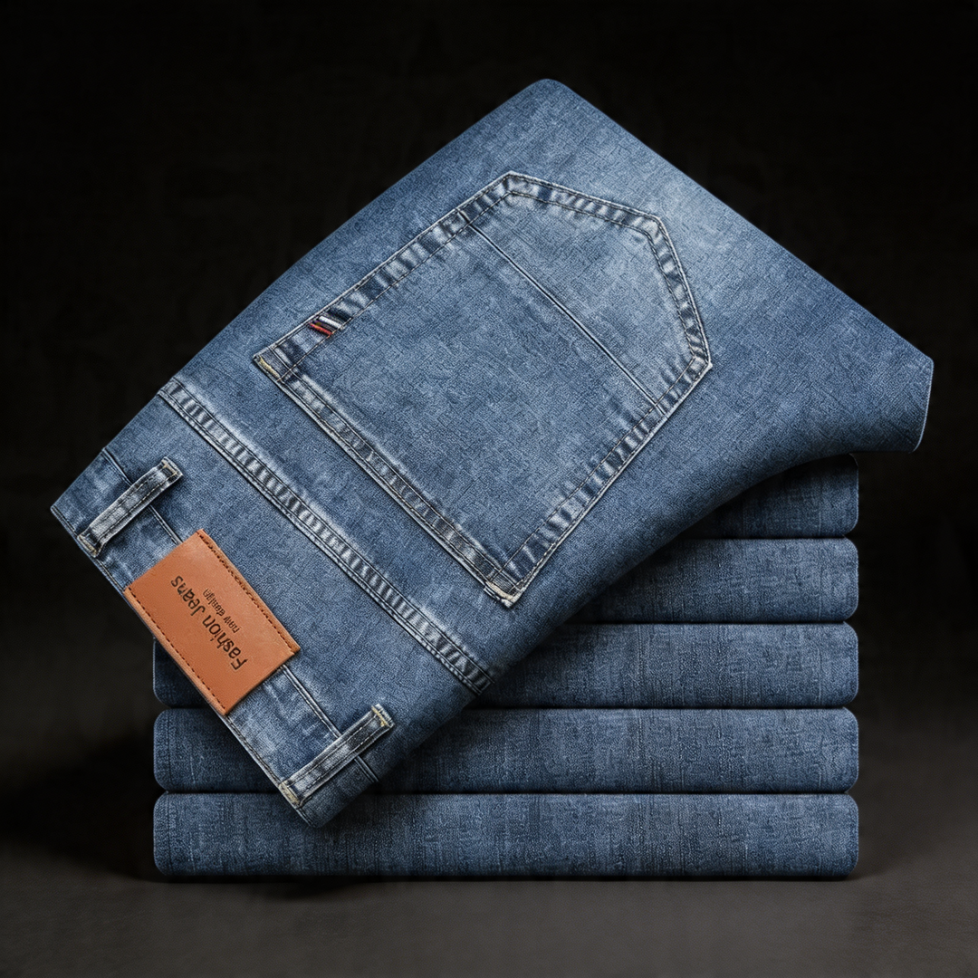 Light blue men's straight-leg casual pants, comfortable and durable for everyday style.