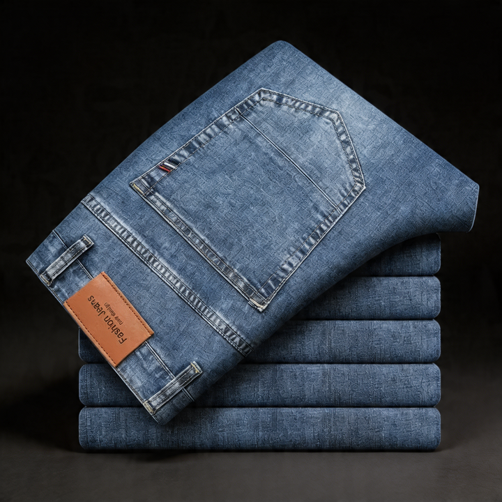 Light blue men's straight-leg casual pants, comfortable and durable for everyday style.