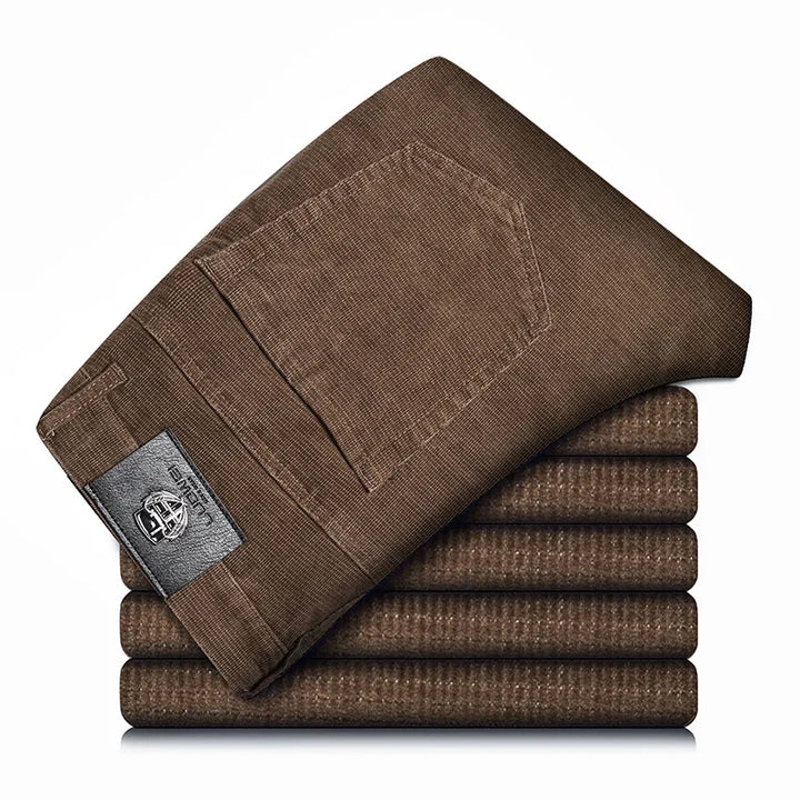 Versatile men's stretch corduroy pants, a classic straight fit for smart casual and everyday wear.