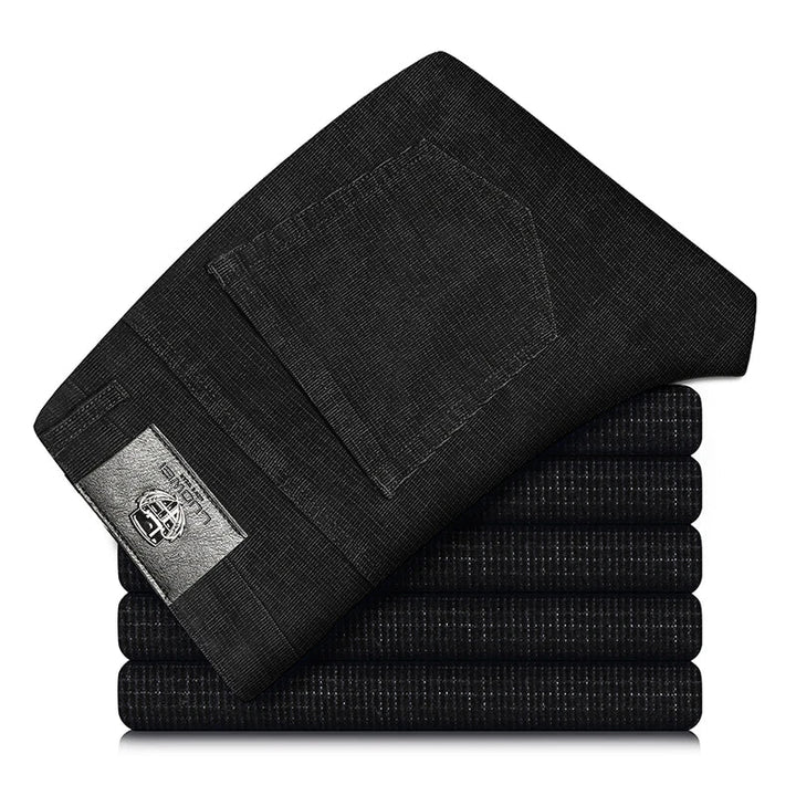 Classic men's smart casual corduroy pants with stretch, offering a comfortable straight fit.