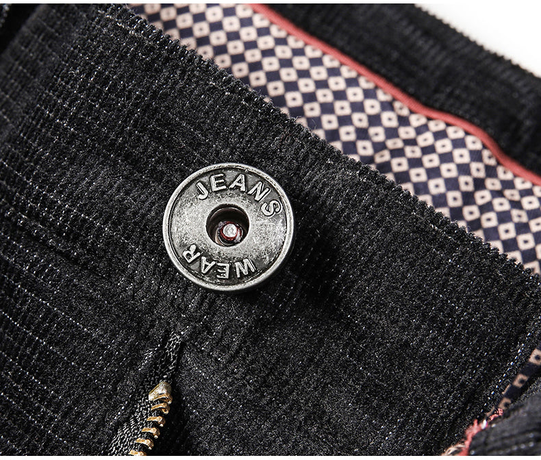 Men's straight fit corduroy pants, offering stretch and smart casual style for everyday fashion.