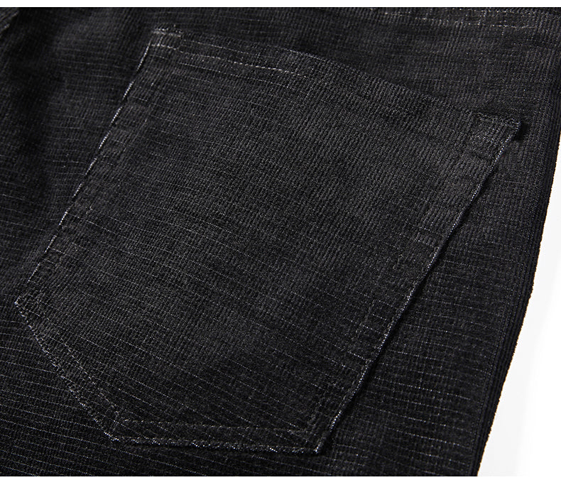 Midweight men's corduroy pants with stretch, a classic straight fit for modern fashion.