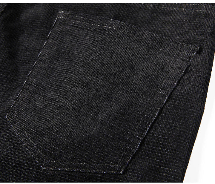 Midweight men's corduroy pants with stretch, a classic straight fit for modern fashion.
