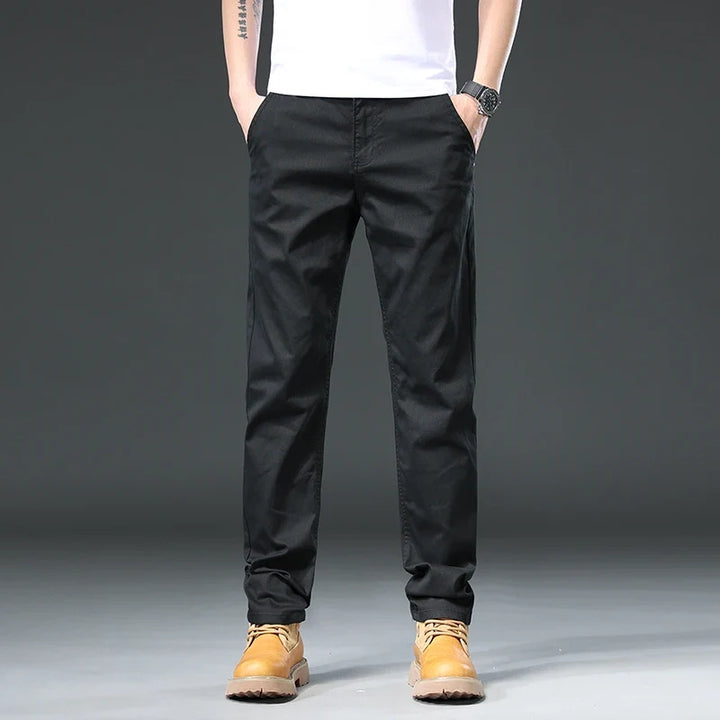 Stylish men's classic fit stretch pants in gray, perfect for everyday, workwear, and versatile casual outfits.