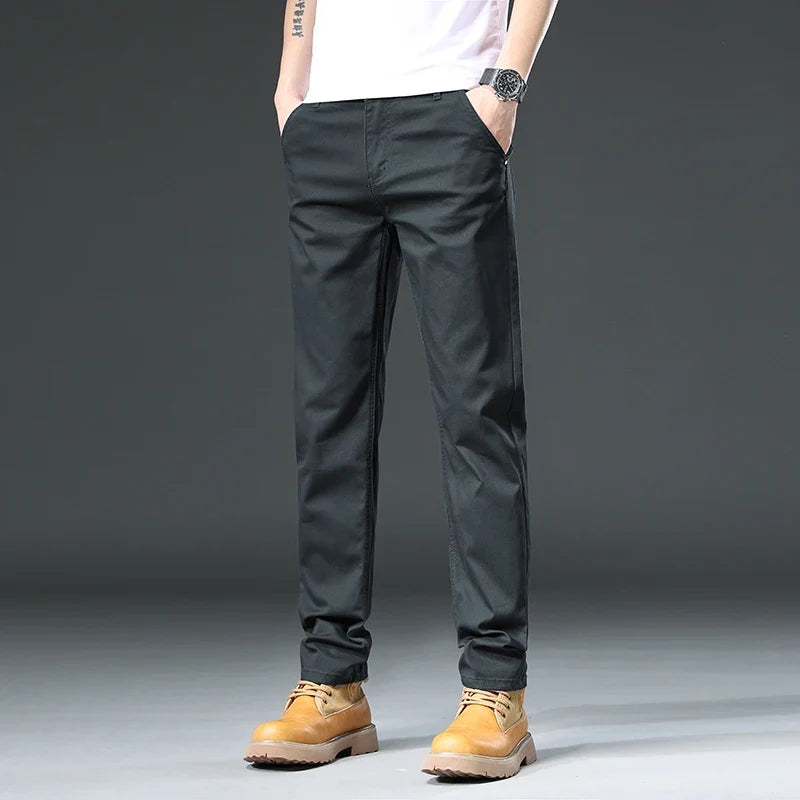 Soft, comfortable men's stretch pants with a classic fit, designed for all-day wear & versatile styling.