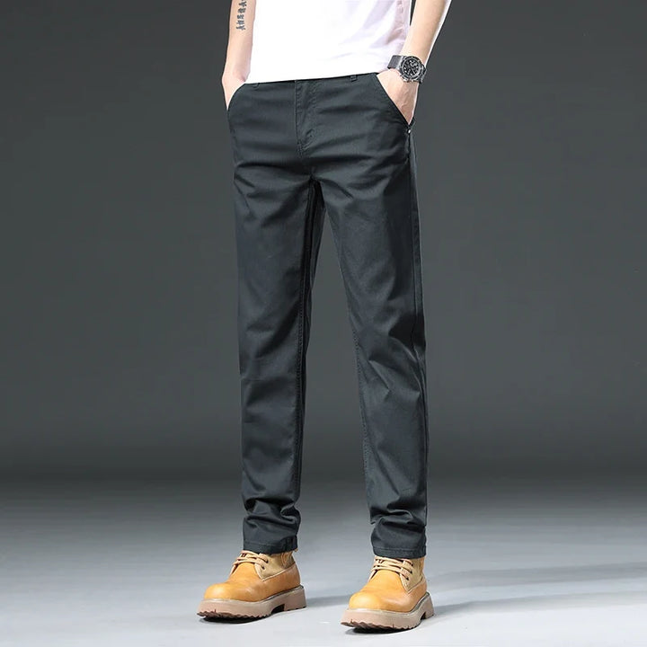 Soft, comfortable men's stretch pants with a classic fit, designed for all-day wear & versatile styling.