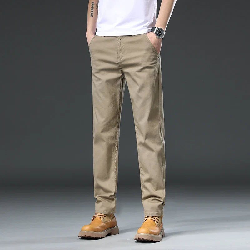 Men's classic fit stretch pants, comfortable, versatile for everyday, workwear, and modern casual fashion.