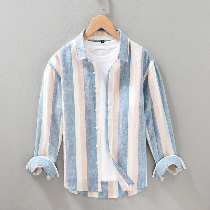 Men's classic stripe button-up shirt for versatile casual wear & summer style.