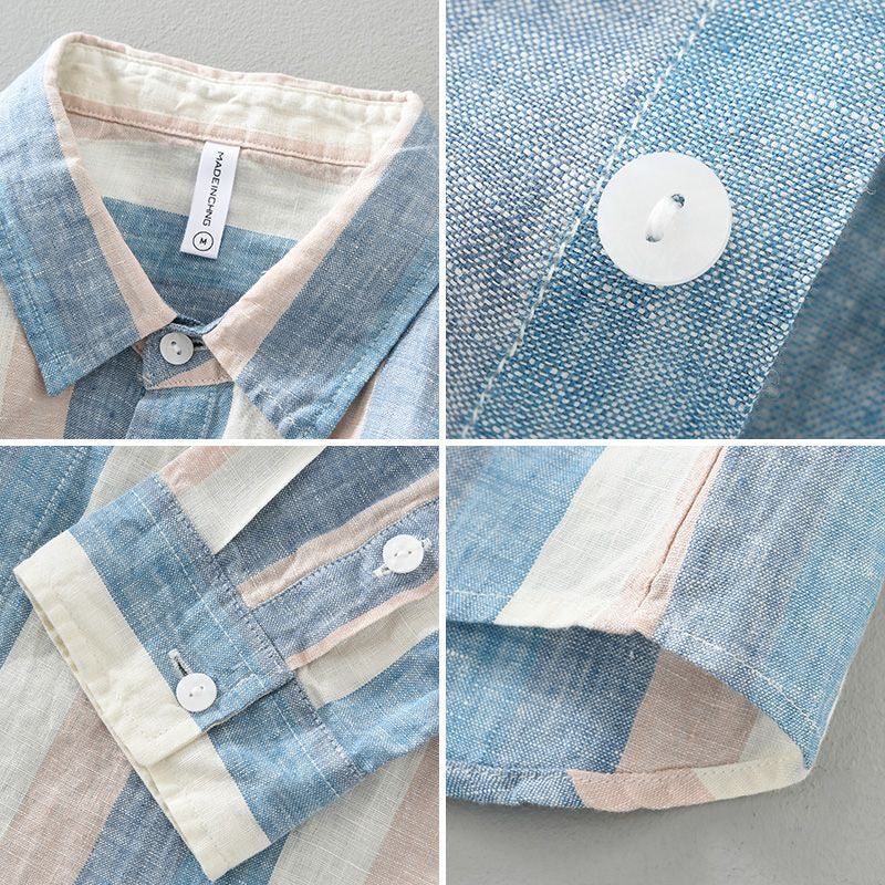Classic men's button-up shirt with stripes, a timeless collared top for casual outings & summer wear.