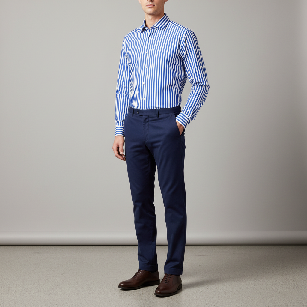 Men's classic striped cotton shirt, long sleeve button down for formal or casual wear.