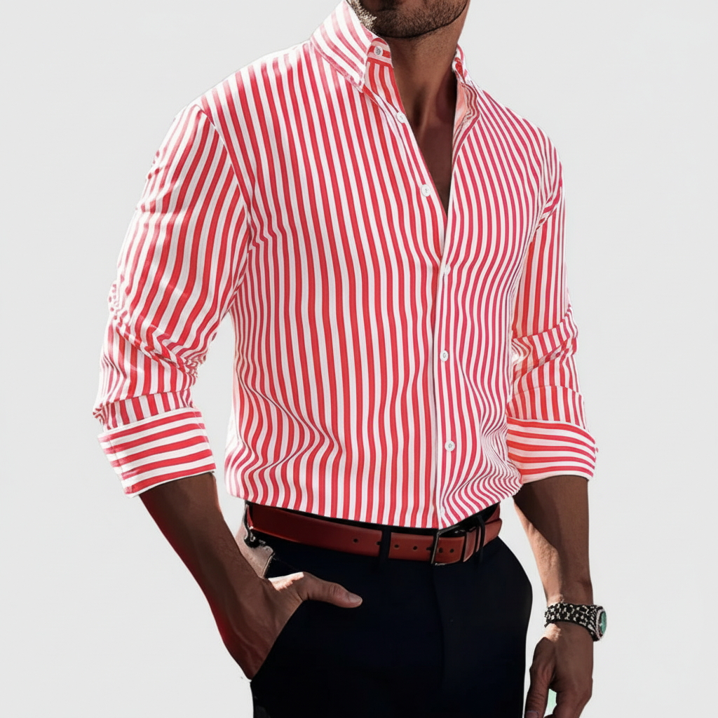 Classic tailored men's striped shirt made from comfortable cotton, perfect for men's apparel