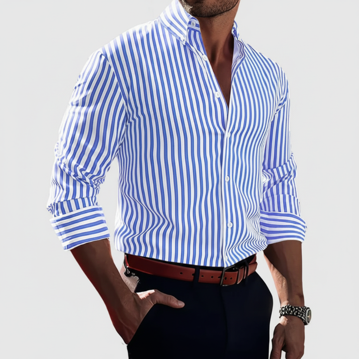 Elegant striped cotton shirt for men, long sleeve, offering a timeless and classic look