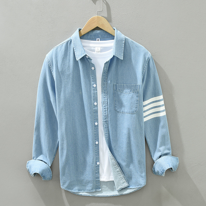 Men's classic striped long-sleeve premium shirt, ideal for casual everyday wear.