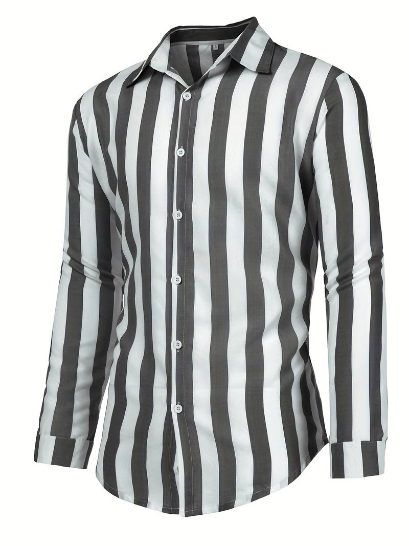 Comfortable men's striped long sleeve shirt, a classic choice for everyday wear & timeless mens fashion.