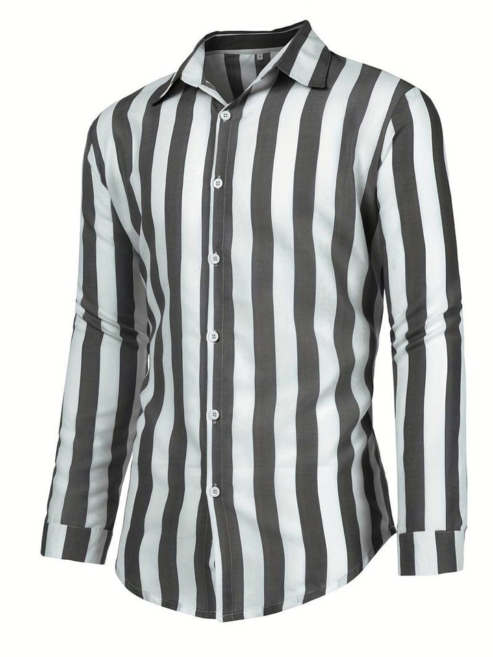 Comfortable men's striped long sleeve shirt, a classic choice for everyday wear & timeless mens fashion.