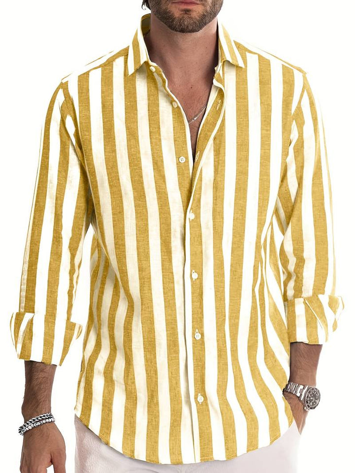 Elegant men's striped long sleeve shirt, a classic wardrobe staple for modern mens fashion. Comfortable fit.