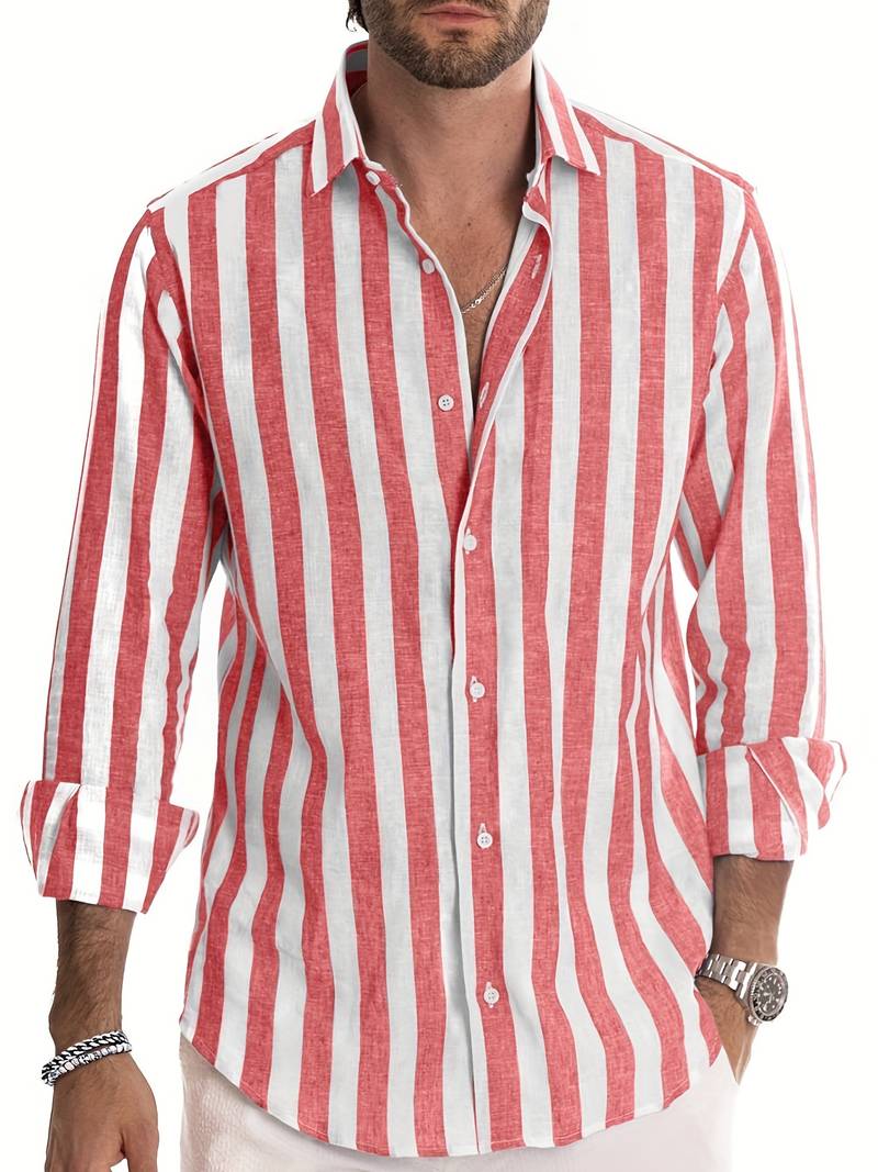Arden men's classic striped long sleeve shirt, a comfortable & versatile top for casual to business wear.