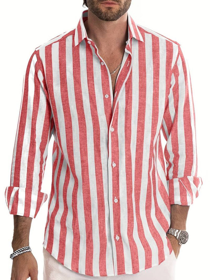 Arden men's classic striped long sleeve shirt, a comfortable & versatile top for casual to business wear.