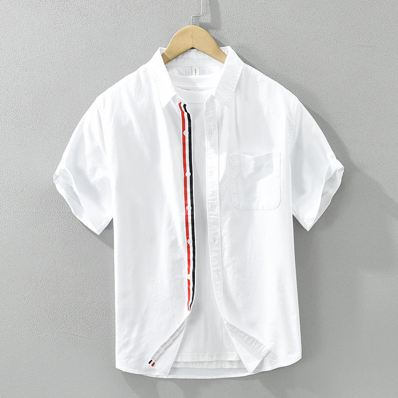 Men's classic striped summer shirt, short sleeve, collared, and lightweight. Ideal for casual warm weather style.