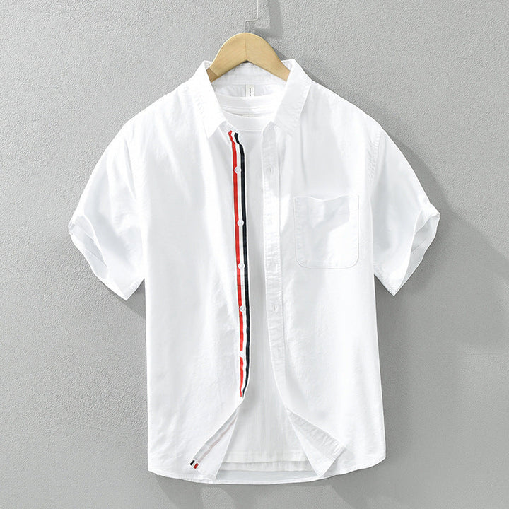 Men's classic striped summer shirt, short sleeve, collared, and lightweight. Ideal for casual warm weather style.