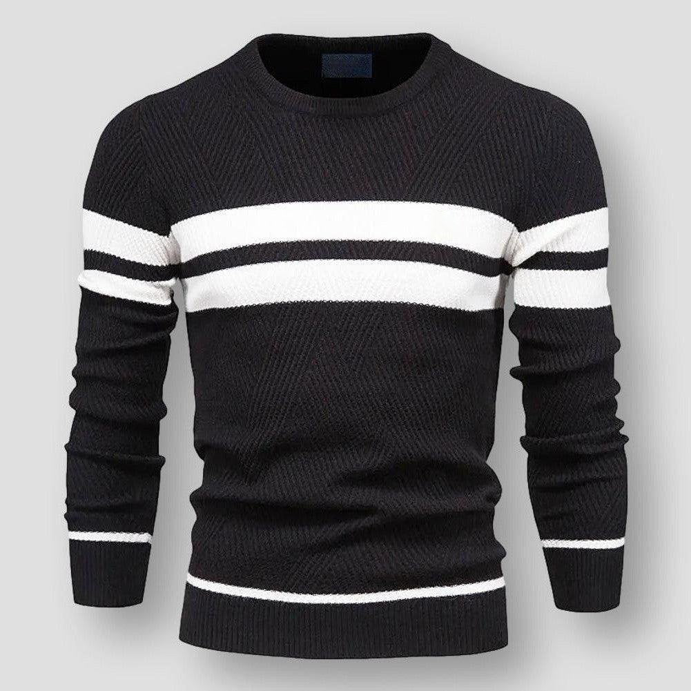 Comfortable men's striped pullover sweater, ideal for casual everyday wear & versatile men's fashion.