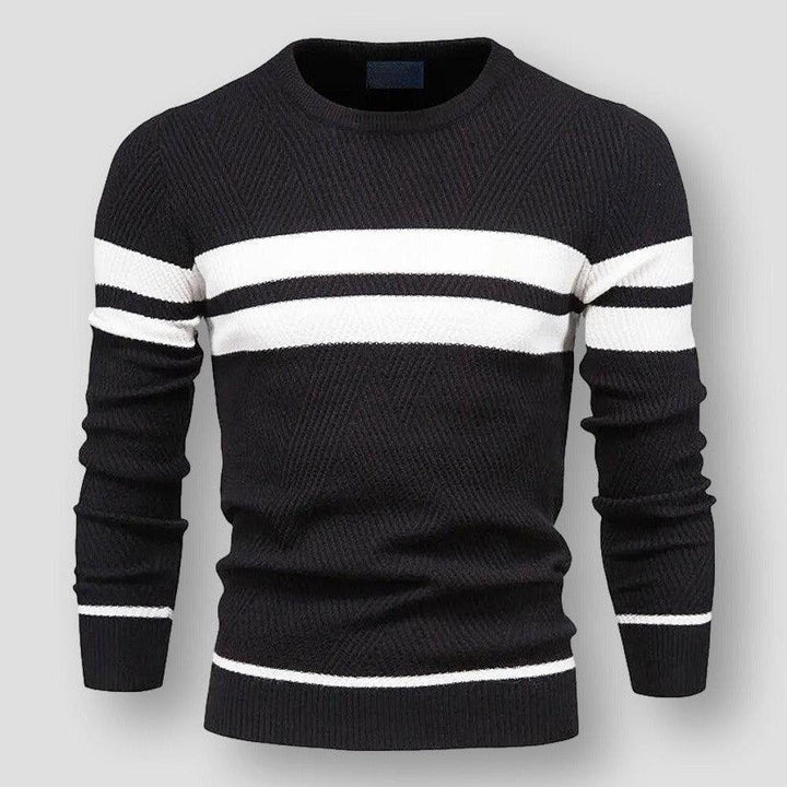 Comfortable men's striped pullover sweater, ideal for casual everyday wear & versatile men's fashion.