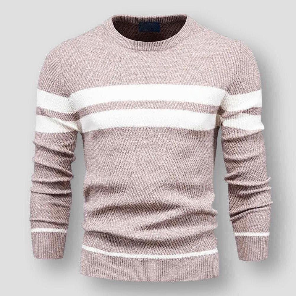 Stylish men's striped crewneck sweater, a versatile casual top for classic winter fashion & comfort.