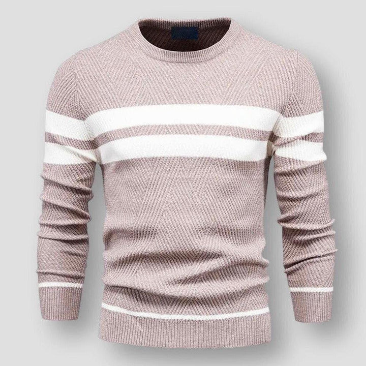 Stylish men's striped crewneck sweater, a versatile casual top for classic winter fashion & comfort.