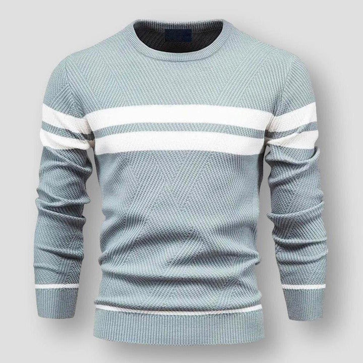 Classic men's striped sweater, a comfortable and versatile pullover essential for timeless men's fashion.