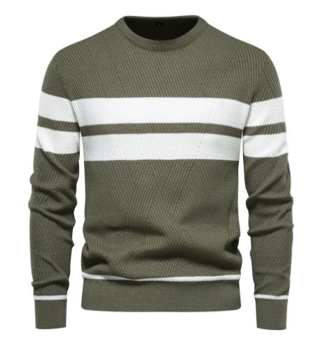Effortless men's striped pullover sweater, a comfortable casual top for versatile winter & everyday fashion.
