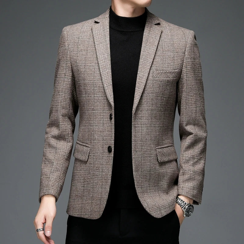 Men's gray classic tailored blazer. Ideal formal wear & professional business attire.