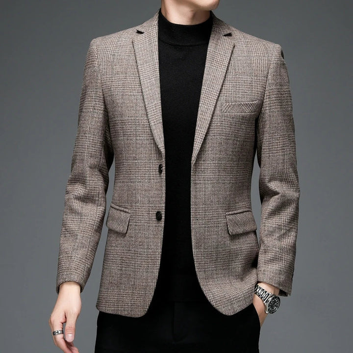 Men's gray classic tailored blazer. Ideal formal wear & professional business attire.