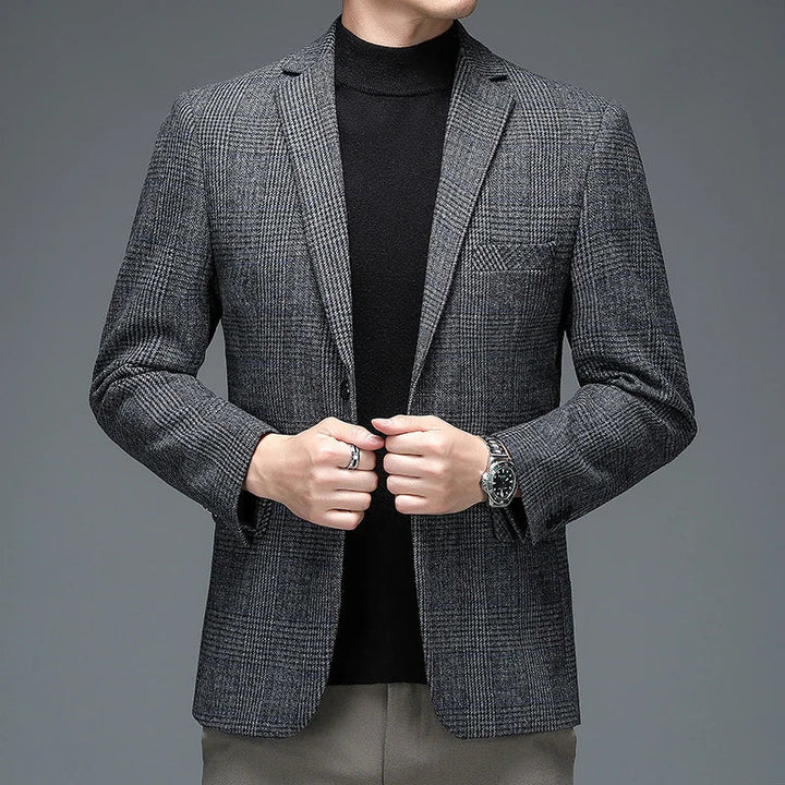 Men's navy blue classic tailored blazer. Perfect for formal wear, business, or smart casual style.