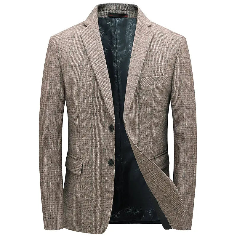 Stylish men's gray tailored blazer with classic cut. Ideal for professional business wear & formal occasions.