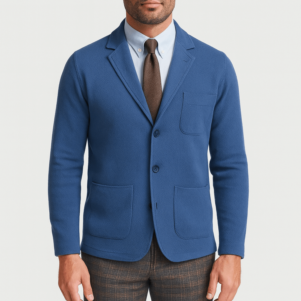 High-quality men's classic blazer in a tailored fit, essential for a polished and professional wardrobe.
