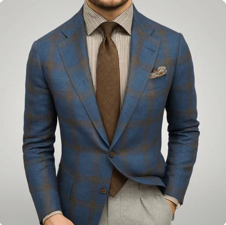 Modern men's tailored blazer in a classic cut, ideal for smart casual, business attire, or elegant evening wear.