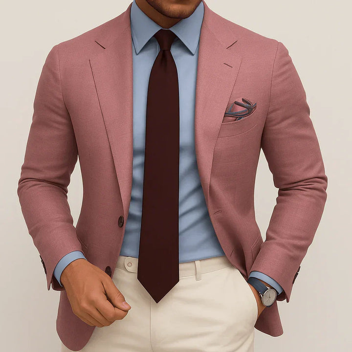 Elegant men's formal blazer, a classic tailored jacket suitable for business attire, evening wear, or special occasions.