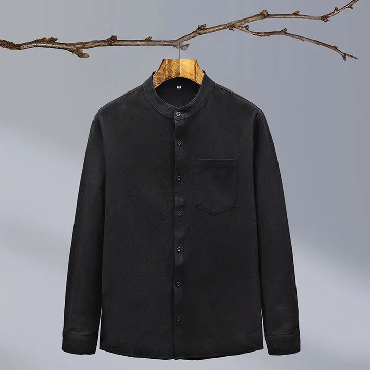 Front view of a men's comfortable tailored fit button-up shirt, ideal for a refined and effortless look.