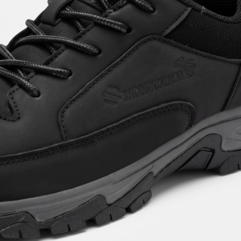 Close-up of Victor men's brown leather lace-up shoes, highlighting breathable material and quality stitching
