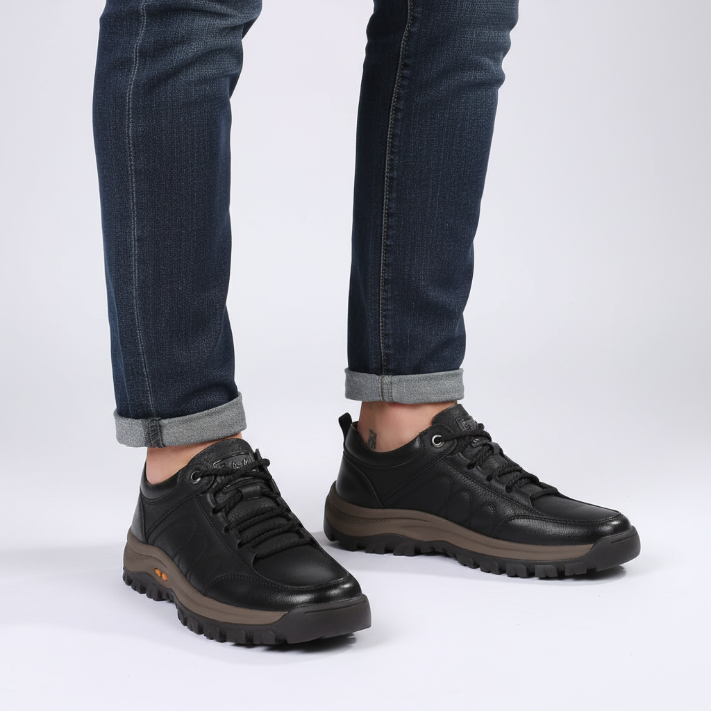 Elegant men's leather lace-up shoes with orthopedic comfort, a durable and classic footwear option.