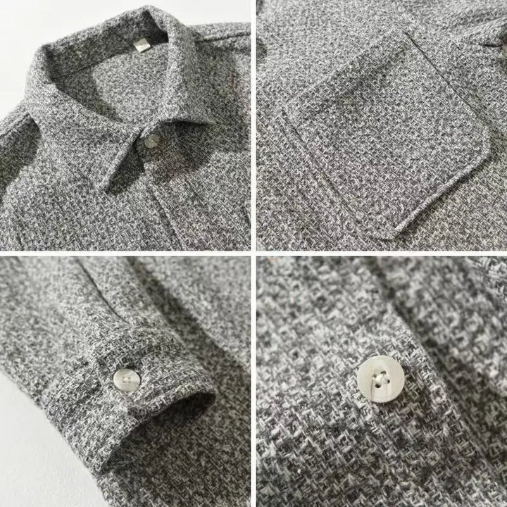 Coffee men's textured button-down shirt, a long-sleeve classic for casual wear. Comfortable relaxed fit style.