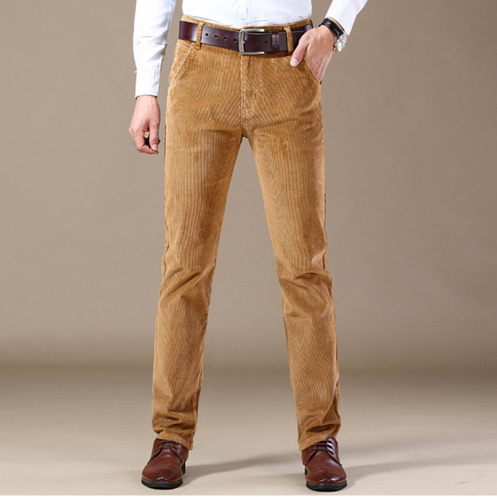 Men's classic textured straight-leg jeans folded, showing the quality and versatile design.