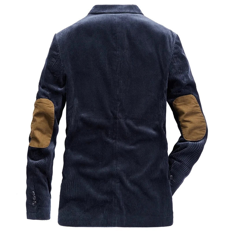 Blue men's tailored jacket with a classic textured finish, smart casual fall fashion, versatile men's coat.