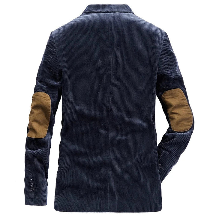 Blue men's tailored jacket with a classic textured finish, smart casual fall fashion, versatile men's coat.