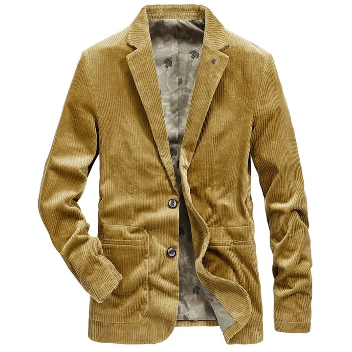 Khaki men's classic textured jacket, tailored fit for a sleek look, versatile smart casual men's outerwear.