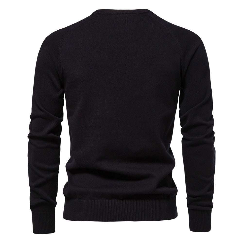 Warm men's textured waffle knit long sleeve crewneck pullover sweater, winter fashion.